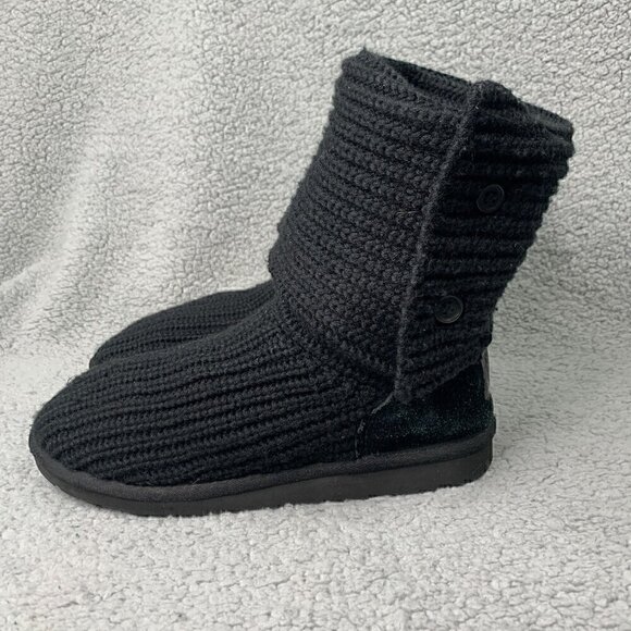 UGG Women's Classic Cardy Fold Over Two Button Tall Knit Boot-Black Suede, Sz 6 - Picture 4 of 16